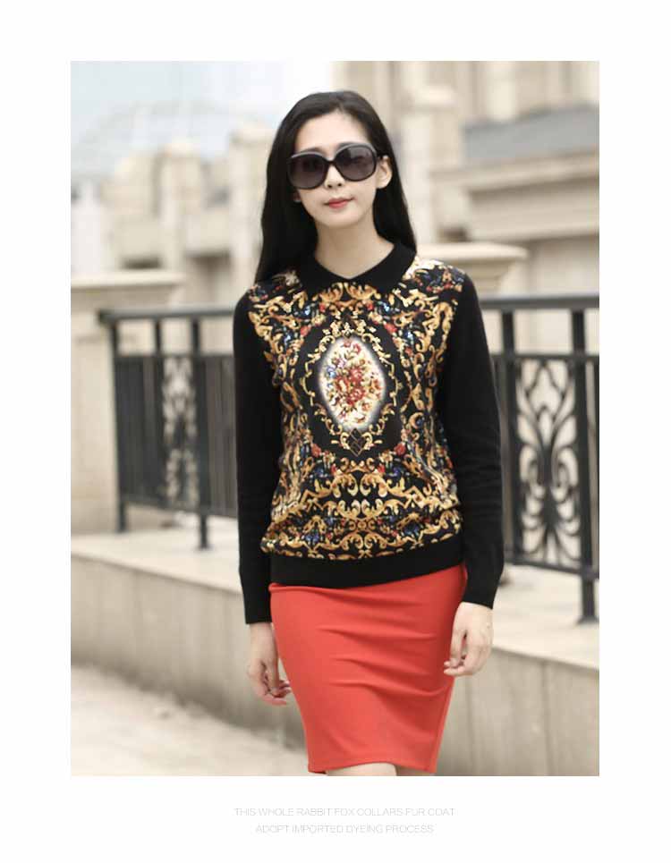 春竹复古印花羊绒衫rs61006·黑