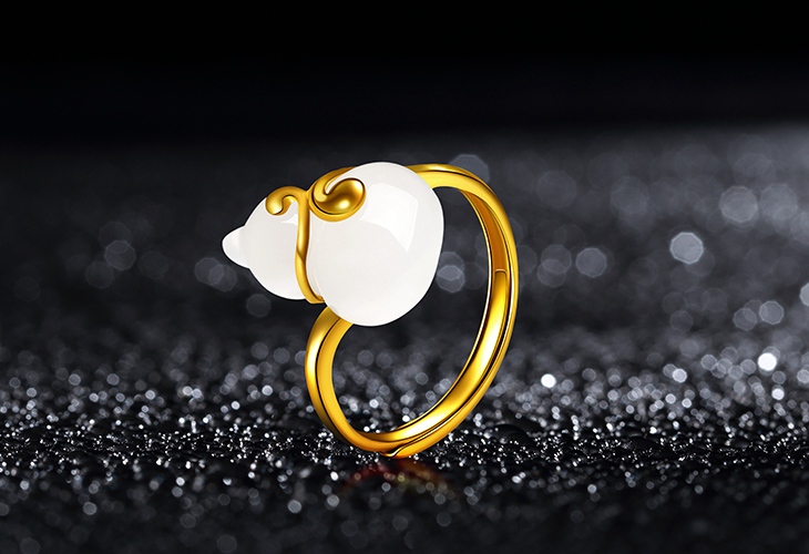 金一黄金足金葫芦福禄和田玉戒指